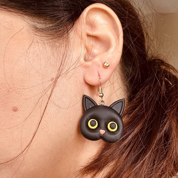 Cute Cat Earrings Resin Drop Adorable Custom Earrings Kitten Earrings - Picture 2 of 4